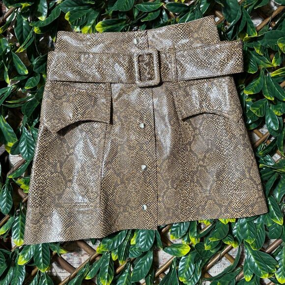 Nanushka Brown Belted Snakeskin Mini Skirt Size XS - Picture 1 of 5